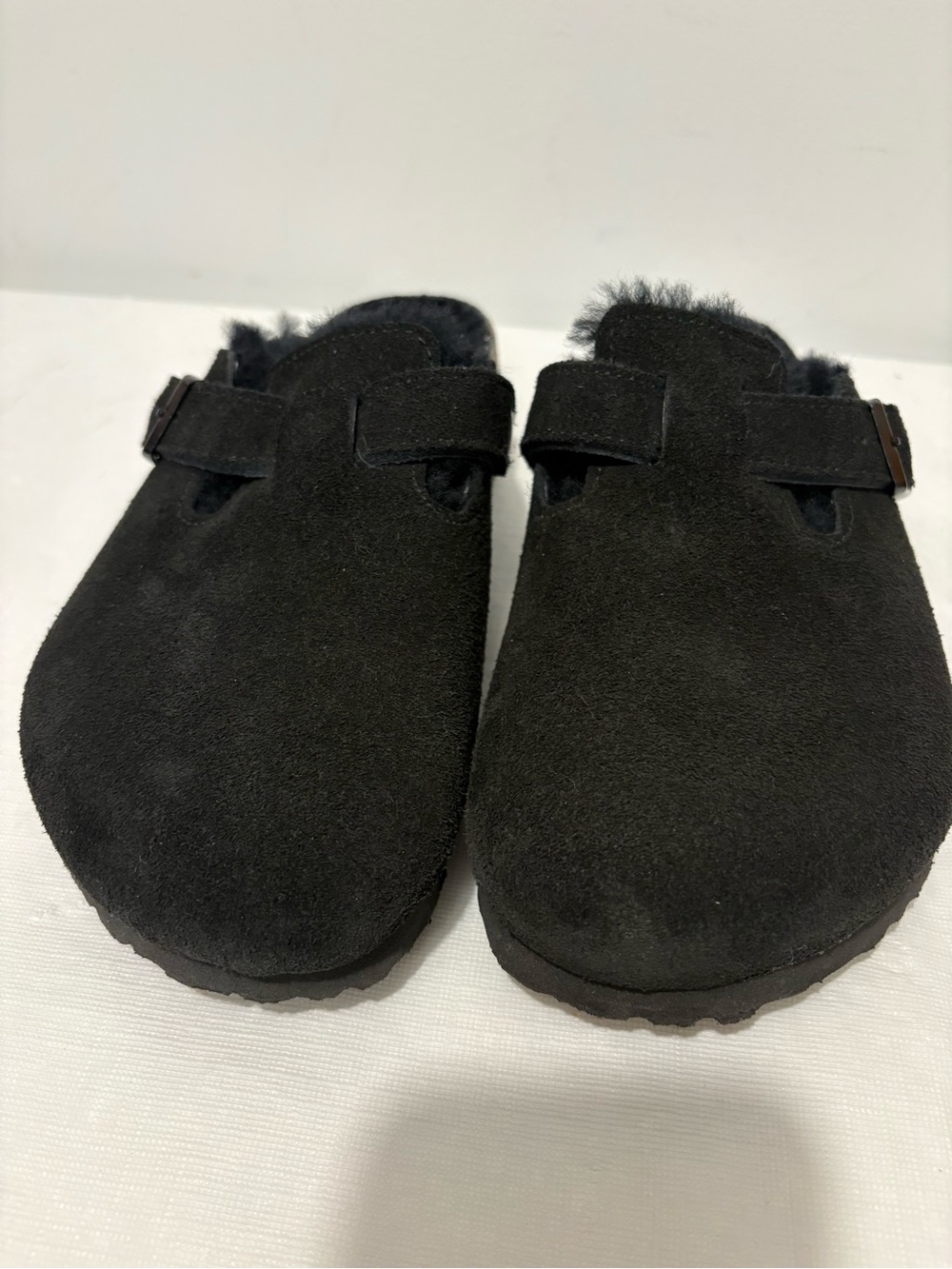 Birkenstock Kids Black Suede Slip-On Clogs with Shearling